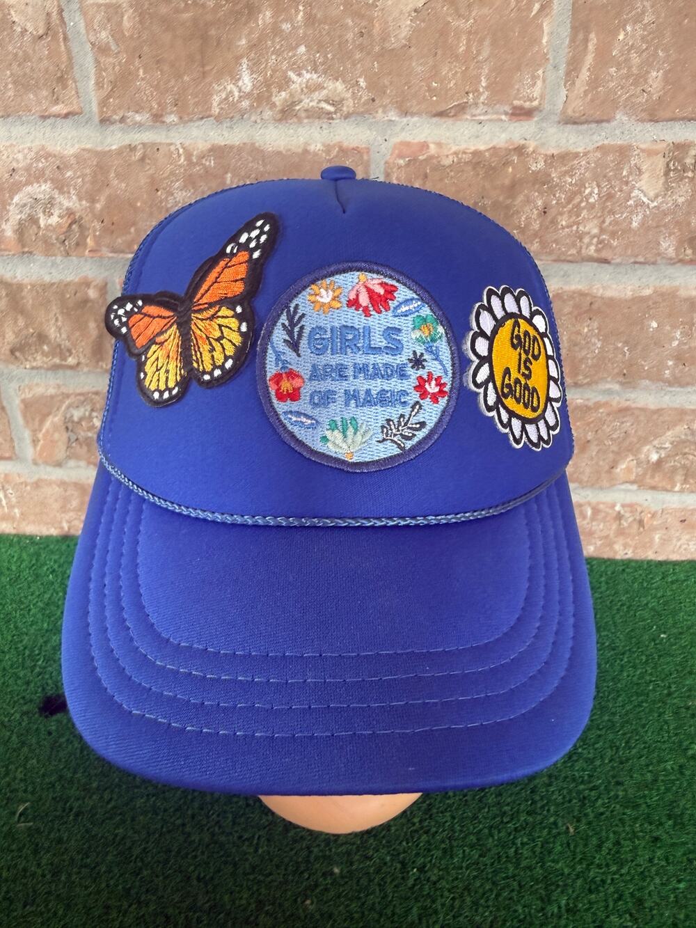 Girls Are Made of Magic Trucker Hat Royal Blue Foam Butterfly Daisy Patch Otto